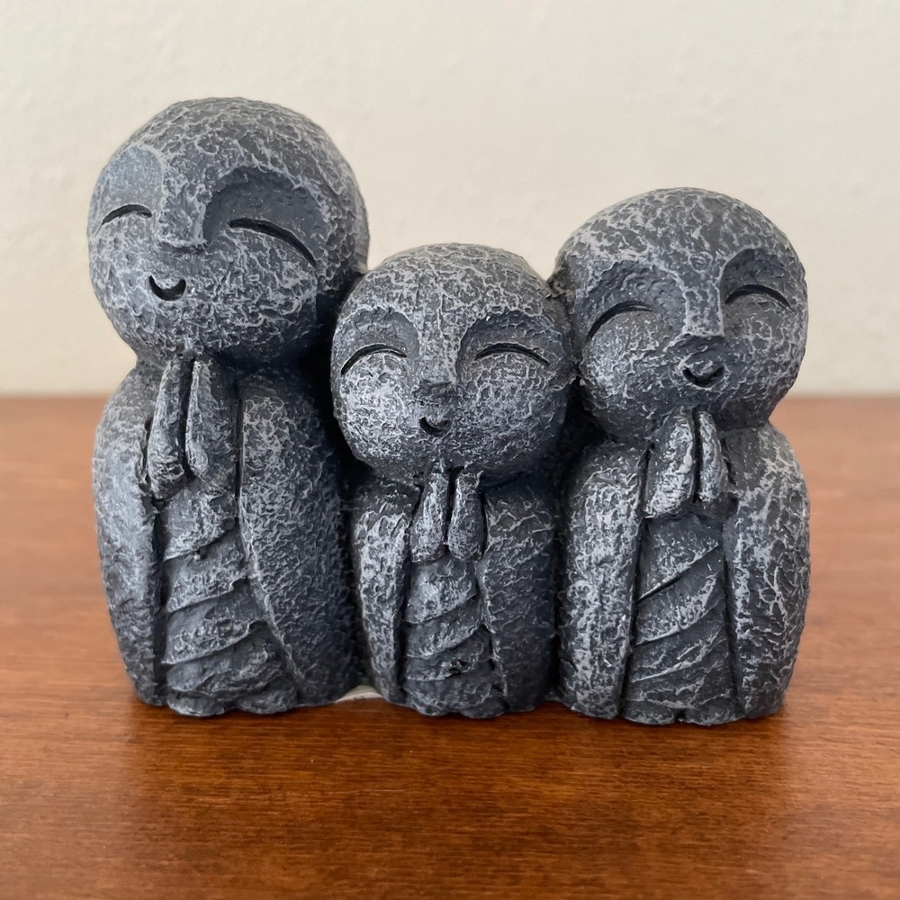 Summit Collection 3 smiling Jizo Monk sculpture figurine gray‎ resin